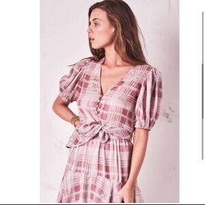 Love Shack Fancy Jordan Plaid Silk Blouse Sz l